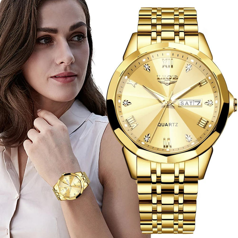 Relógio Feminino  Dourado e Prata Prova D`Água - Relógio Lige